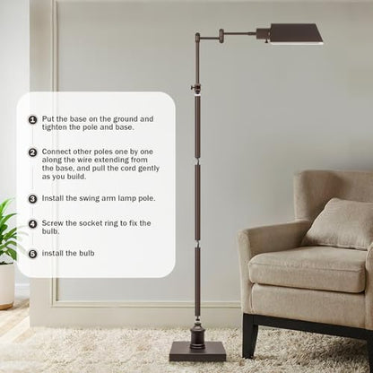 GyroVu Traditional Height Adjustable Pharmacy Floor Lamp with 350° Swing Arm, Color Temperature Adjustable Standing Lamp Metal Shade for Living Room Reading House Bedroom Home Office(Bronze) - color: Bronze