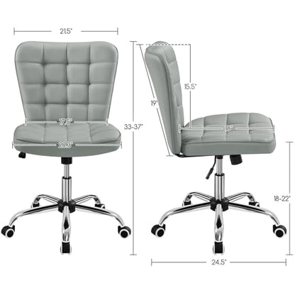 Yaheetech Light Gray Tufted Armless Desk Chair with Wheels, Faux Leather - color: Light Gray