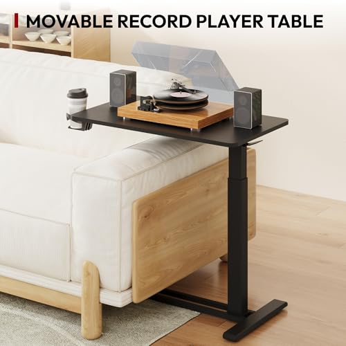 SANODESK 32'' Mobile Standing Desk with Hidden Wheels,Pneumatic Laptop Desk | Sofa Computer Cart Movable Height Adjustable Table Small Sit Stand Desk for Home Office Hospital Use,31.5" W x 17.7" D,Black - color: Black, size: 32x18