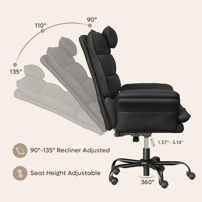 Bestier Criss Cross Chair with Adjustable Arms PU Leather Black | 135° Reclining Executive Chair with Headrest Big and Tall Computer Desk Chair for Home Makeup Office - color: Black Pu Leather, size: High Back