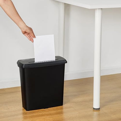 Amazon Basics 8-Sheet Strip Cut Paper Shredder for Home and Office, CD/Credit Card Shredder, 3.4 Gallon Bin, Black - style: With basket