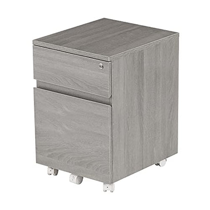 2‑Drawer Rolling File Cabinet with Lock, Under‑Desk Storage & Wheels, Grey