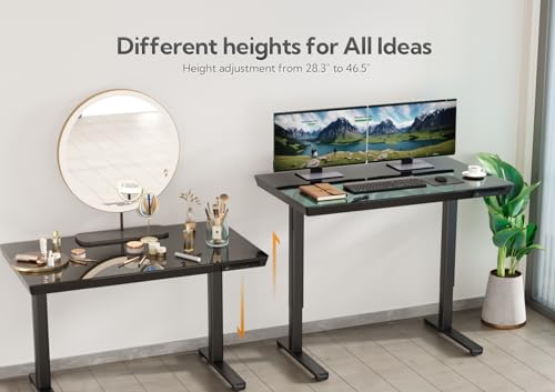 Claiks Small Glass Standing Desk with Drawers & USB Ports 35x19 Black - color: Black, size: 35 inch