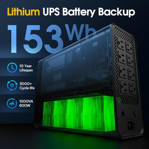 GOLDENMATE 1000VA/600W Lithium UPS Battery Backup & Surge Protector, White - color: White