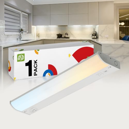 ASD LED Under Cabinet Lighting with 1 Power Outlet, 18 inch 8W 715 LM, Hardwired Under Cabinet Lights for Kitchen, 3000K/4000K/5000K, Under Counter Light Fixtures, ETL, White Finish (No On/Off Switch) - color: 18 Inch Outlet, size: 1 Pack