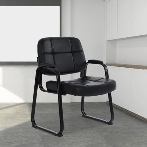 CLATINA Big Tall 400 lbs Waiting Room Chairs with Padded Arms Leather Guest Chair no Wheels for Office Reception Lobby and Conference Desk with Sled Base, Black, 6PK - color: Black-sledbase, size: 6PK
