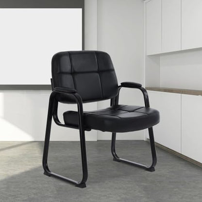 CLATINA Big Tall 400 lbs Waiting Room Chairs with Padded Arms Leather Guest Chair no Wheels for Office Reception Lobby and Conference Desk with Sled Base, Black, 6PK - color: Black-sledbase, size: 6PK