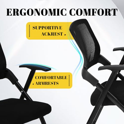 AceOrbit 2 Pcs Foldable Office Chair with PU Wheels Lumbar Support, Armrest, Thick Breathable Mesh Seat Chair for Office Meeting, Conference, Training Room, Black