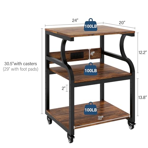 Natwind 3 Tier Large Printer Stand, 24"x20", with Charging Station,Retro - color: Retro