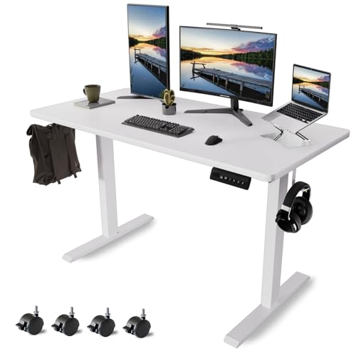 Whole Piece Standing Desk with Wheels Adjustable Height- Mobile Stand up Desk with Lockable Casters, Portable Sit Stand Desks Electric for Home & Office Workstation - color: White, size: 47.2