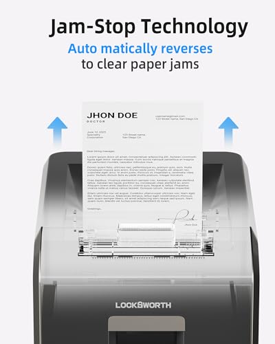 Locksworth 200-Sheet Micro Cut Shredder for Home Office, 8.5 Gallons Bin P-5 High Security Shredders for Paper, CD, Credit Card, Staple, Clip, Heavy Duty Commercial Paper Shredder with Casters - size: 200-Sheet