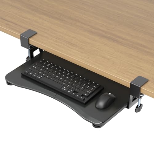 suptek Small Keyboard Tray Under Desk Pull Out with C Clamp Mount, Computer Keyboard & Mouse Tray, 20 (24.2 Including Clamps) x 11.8 inch Slide-Out Platform Computer Drawer for Typing, Black, DSF1S - color: Black, size: 20”