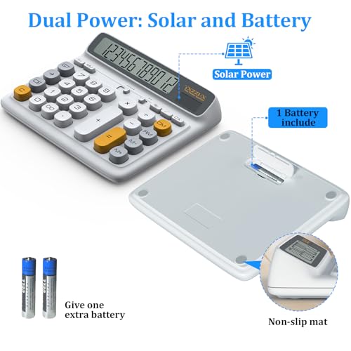 Desktop Calculator with Extra Large 5-Inch LCD Display, 12-Digit Two Way Power Solar & Battery Office Calculator with Big Buttons for Business, Accounting & Home Use(Grey) - color: Grey