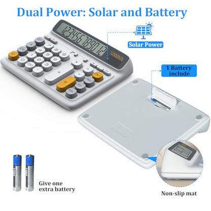 Desktop Calculator with Extra Large 5-Inch LCD Display, 12-Digit Two Way Power Solar & Battery Office Calculator with Big Buttons for Business, Accounting & Home Use(Grey) - color: Grey