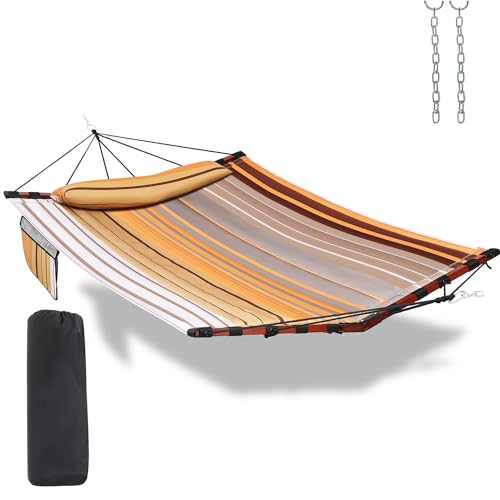 TegerDeger 12FT 2 Person Hammock V Shaped Spreader Bar Fall Yellow Stripes - color: Fall Yellow Stripes