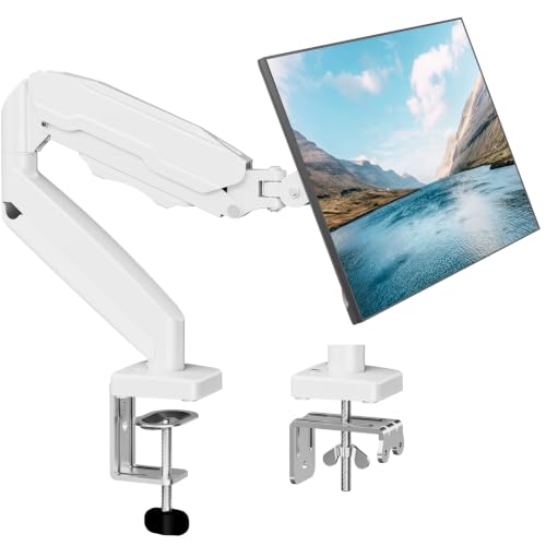 Single Monitor Mount, Fully Adjustable Monitor Arm Fits Max 32" Screen | Gas Spring VESA Mount with Clamp & Grommet Base, Computer Desk Arm with Tilt Swivel Rotate, Holds up to 19.8lbs - color: White, size: Single