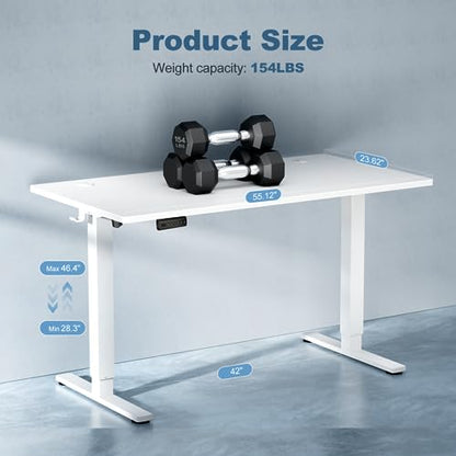 DUMOS 55 Inch Electric Standing Desk, Memory Adjustable Home Office Desk - color: White, size: 55-Inch