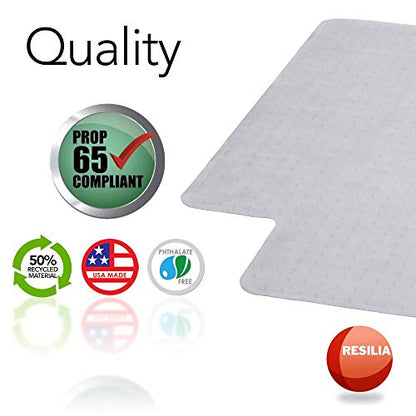 RESILIA Office Desk Chair Mat with Lip - for Low Pile Carpet (with Grippers) Clear, 45 Inches x 53 Inches, Made in The USA - color: Clear, size: 45" x 53" with lip