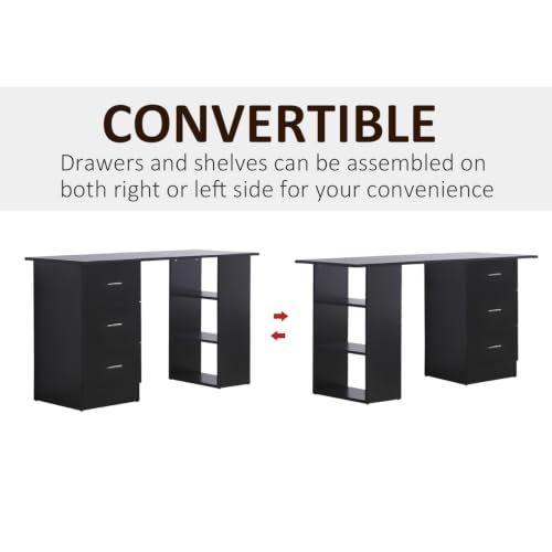 HOMCOM Computer Desk with Drawers, 47" Home Office Desk with Storage, Black - color: Black