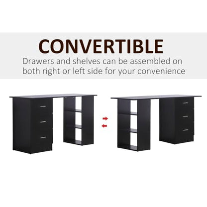 HOMCOM Computer Desk with Drawers, 47" Home Office Desk with Storage, Black - color: Black