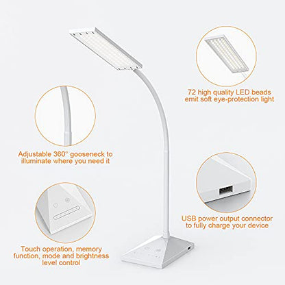 Vansuny Eye-Caring LED Desk Lamp, Reading Light with USB Charging Port - color: White USB Charger