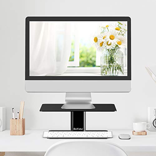 BoYata Monitor Stand, Adjustable Height Metal Desktop Riser, Black - color: Black