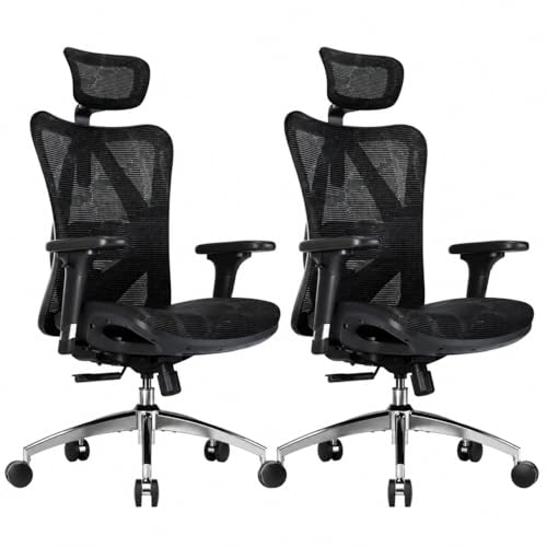SIHOO M57 Ergonomic Mesh Office Chair, High Back Home Desk Chair with 3D Armrests, Lumbar Support and Adjustable Headrest, Comfortable Computer Chair, Big & Tall Office Chair Hold 330 LBS-Ebony - color: Ebony, size: Pack of 2