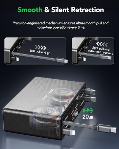 8-in-1 Retractable Charging Station for Multiple Devices, USB-C GaN Hub