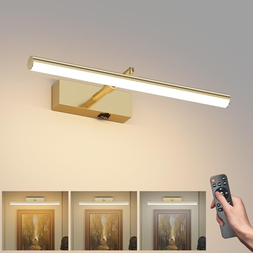 Tipace Dimmable Cordless Picture Light with Controller and Timer, Rechargeable 10000mAh Battery Wall Sconce for Wall Pictures, Gallery Artwork, Paintings, Portraits, Dartboards (Gold) - color: Gold