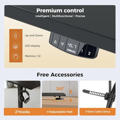 Agilestic Electric Height Adjustable Standing Desk, 63 Inch, Carbon Black - color: Black, size: 63x23.6 Inch