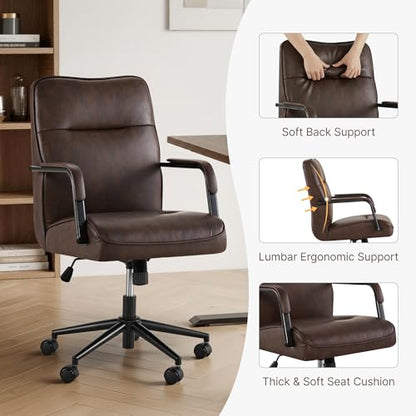 KISLOT Ergonomic Home Office Chair with Lumbar Support, Adjustable Swivel Modern Desk Chair with Wheels, Faux Leather Computer Chair with Padded Arms, Comfy Executive Office Chair, 2 PCS, Espresso - color: Espresso, size: Set of 2