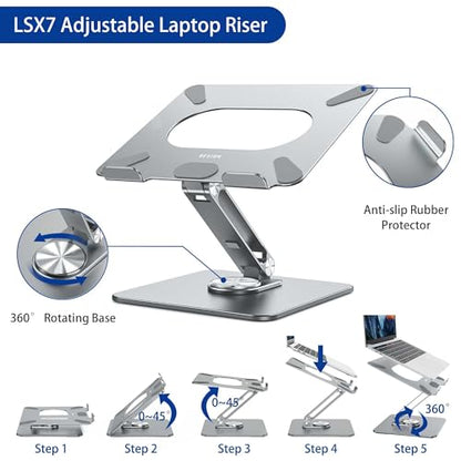 BESIGN LSX7 Laptop Stand with 360 Rotating Base, Ergonomic Adjustable Notebook Riser, Foldable Computer Holder Compatible with 10-15.6" Laptops (Gray) - color: Gray