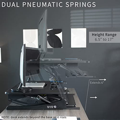 VIVO 36 inch Height Adjustable Stand Up Desk Converter, V Series, Quick Sit to Stand Tabletop Dual Monitor Riser Workstation, Black, DESK-V000V | Height Adjustable, Stand Up Desk Riser, Wide Keyboard Tray, Dual Monitor and Laptop Workstation, Black Frame,