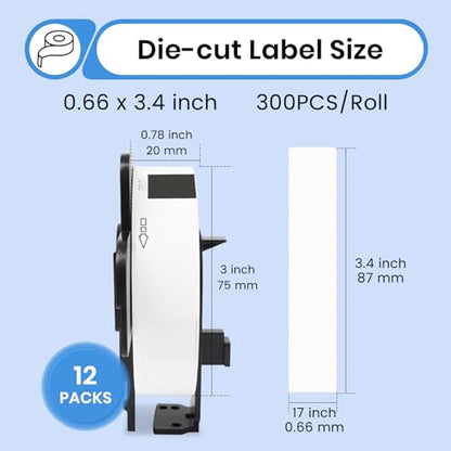 12-Pack Compatible with Brother DK-1203 300 Removable File Folder Labels - size: 0.66" X 3.4”