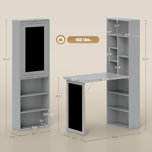 HOMCOM Foldable Desk Wall Mounted Convertible Table for Small Spaces, Gray - color: Charcoal Gray