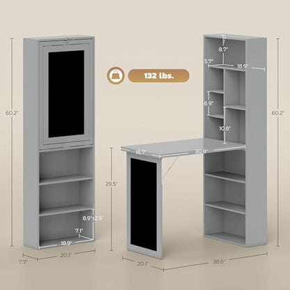 HOMCOM Foldable Desk Wall Mounted Convertible Table for Small Spaces, Gray - color: Charcoal Gray