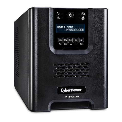 CyberPower PR1500LCDN 15A Smart App Sinewave UPS Battery Backup and Surge Protector, 1500VA/1500W, 8 Outlets, AVR, Mini-Tower, Pre-Installed RMCARD205, UL Certified | 1500VA/1500W, 8 Outlets, AVR, Mini-Tower, Pre-Installed RMCARD205, UL Certified - size: