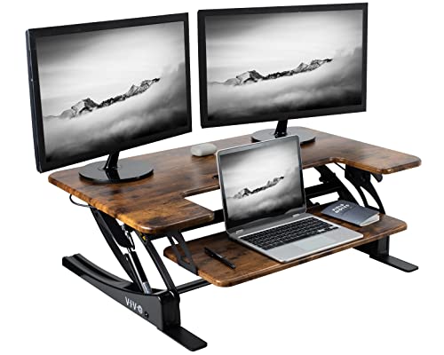 VIVO Rustic Vintage Brown 36 inch Standing Desk Converter, DESK-V000VN | Height Adjustable, Stand Up Desk Riser, Wide Keyboard Tray, Dual Monitor and Laptop Workstation, Black Frame, V Series - color: Vintage Brown, size: 36"