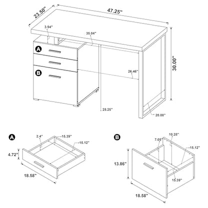 Coaster Brennan 47-Inch Rectangular 3-Drawer Desk with Storage White 800325 - color: White