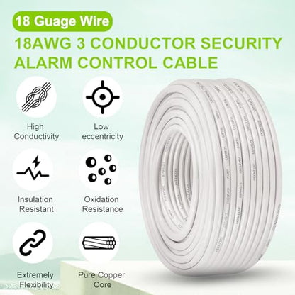 MOOKEERF 18/3 Shielded Wire 18 AWG 3 Conductor Stranded Shielded Plenum Cable 100FT White CL3P Jacket for Security/Alarm/Access Control/Sound-18AWG 3 Conductors Wire - size: 100FT, style: 18/3