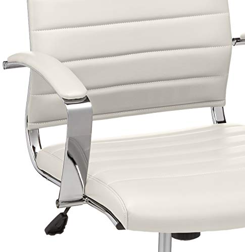 Amazon Basics High-Back Swivel Office Chair with Lumbar Support, Ergonomic Ribbed Faux Leather, Modern Style, 45.25" x 24.75" x 23.25", Stunning White - color: Stunning White