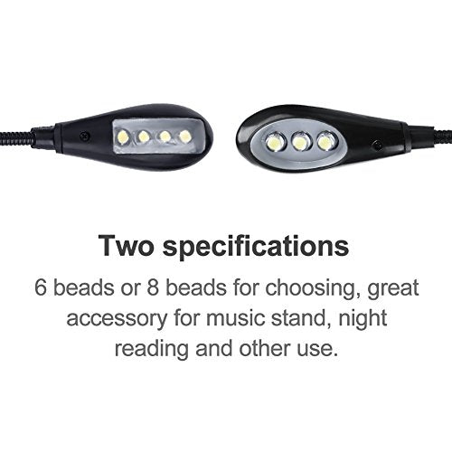 Joyzan Music Stand Light, Clip on LED Book Lights Dual Arm Reading Lamp | Rechargeable Eye Cared 360°Flexible Gooseneck Clamp Light Battery Operated for Bed Bookworms Piano Player Travel Orchestra - size: 6 beads