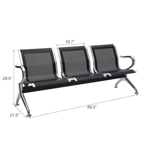 Kinsuite Waiting Room Chair - 3-Seat Airport Reception Lobby Office Bench, Black - color: Black, size: 3-Seat
