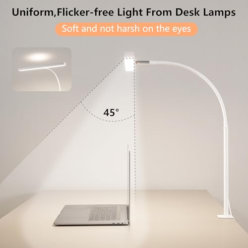 LED Desk Lamp for Office Home, Adjustable Flexible Eye-Caring Desk Light with,5 Modes 10 Brightness Adjustment, USB Adapter Desk Lamp with Clamp-T-W - style: T-White