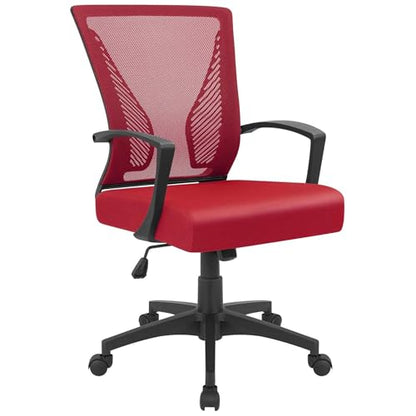 Furmax Office Chair Ergonomic Computer Desk Mesh Chair Mid Back Swivel Lumbar Support with Armrest (1, Red) - color: Red