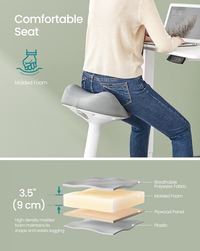 SONGMICS Ergonomic Wobble Stool, Height Adjustable Swivel Balance Chair - color: Dove Gray (Fabric Upholstery), size: 14.2"D x 14.4"W