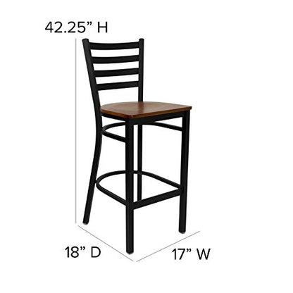 Flash Furniture HERCULES Series Black Ladder Back Metal Restaurant Barstool - Cherry Wood Seat - color: Cherry Wood Seat/Black Metal Frame, size: Set of 1
