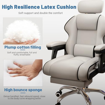 Executive Computer Chair Home Office Desk Chair,Adjustable Angle, Ergonomic Adjustable Height PU Leather Chairs with Cushions Armrest for Long Time Seating-High Office Chair with Footrest - color: White and Black