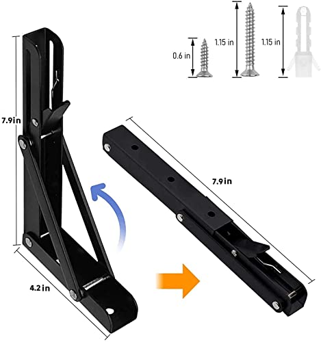 Folding Shelf Brackets - 8 inch 2 Pcs Heavy Duty Metal Collapsible Shelf Bracket, DIY Wall Mounted Foldable Shelf Bracket, Space Saving for Bench Table - size: 8 Inch- 2 Packs