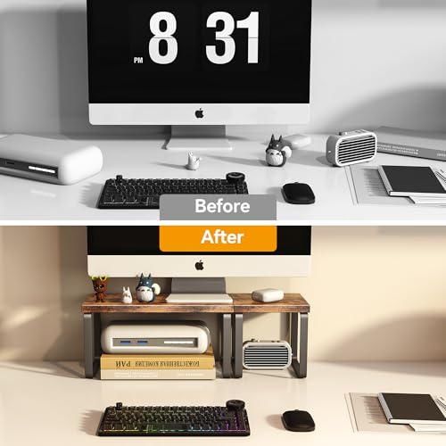 Homeiju Wooden Desktop Organizer Shelf, 2-Tier Adjustable Freestanding Bookshelf Desk Shelf, Stackable Desk Organizer for Office, Dorm, Bedroom, Space Saving, Easy Assembly, Rustic Brown (1 Pack) - size: 1 Pack